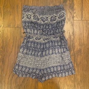 blue paisley print strapless romper trixxi three pink hearts